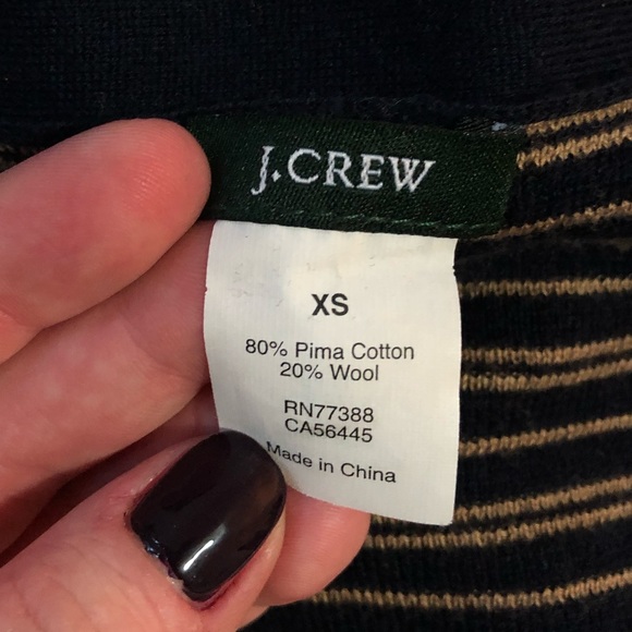 EUC JCrew cotton-wool blend navy & yellow stripe cardigan - Picture 2 of 4